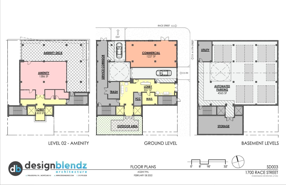 Feasibility study page combining development data and architectural diagrams