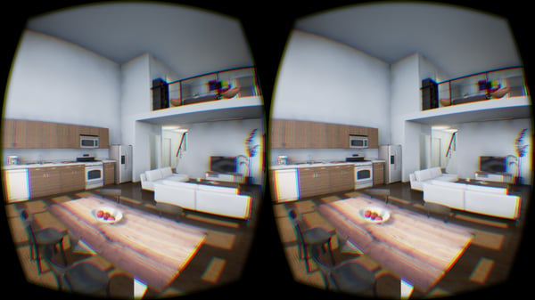 Virtual reality display of a loft apartment