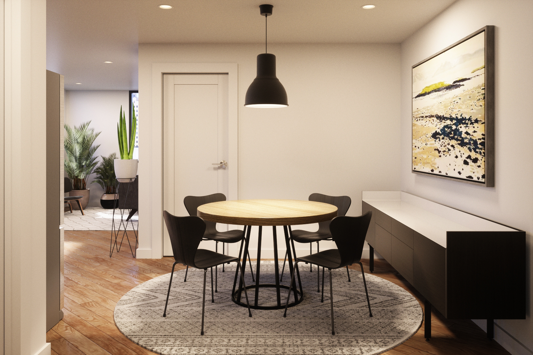 Interior design rendering of a dining room