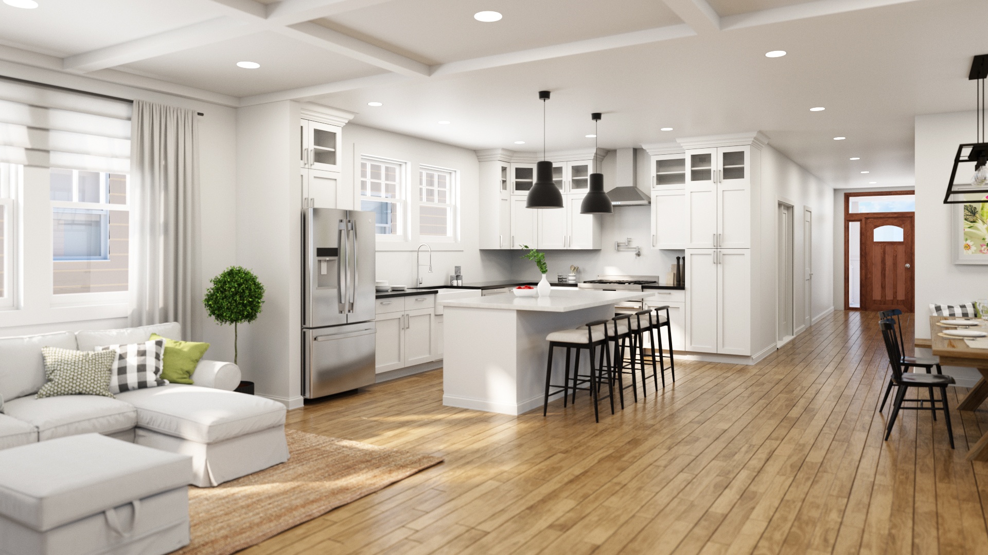 Photorealistic rendering of a new construction kitchen