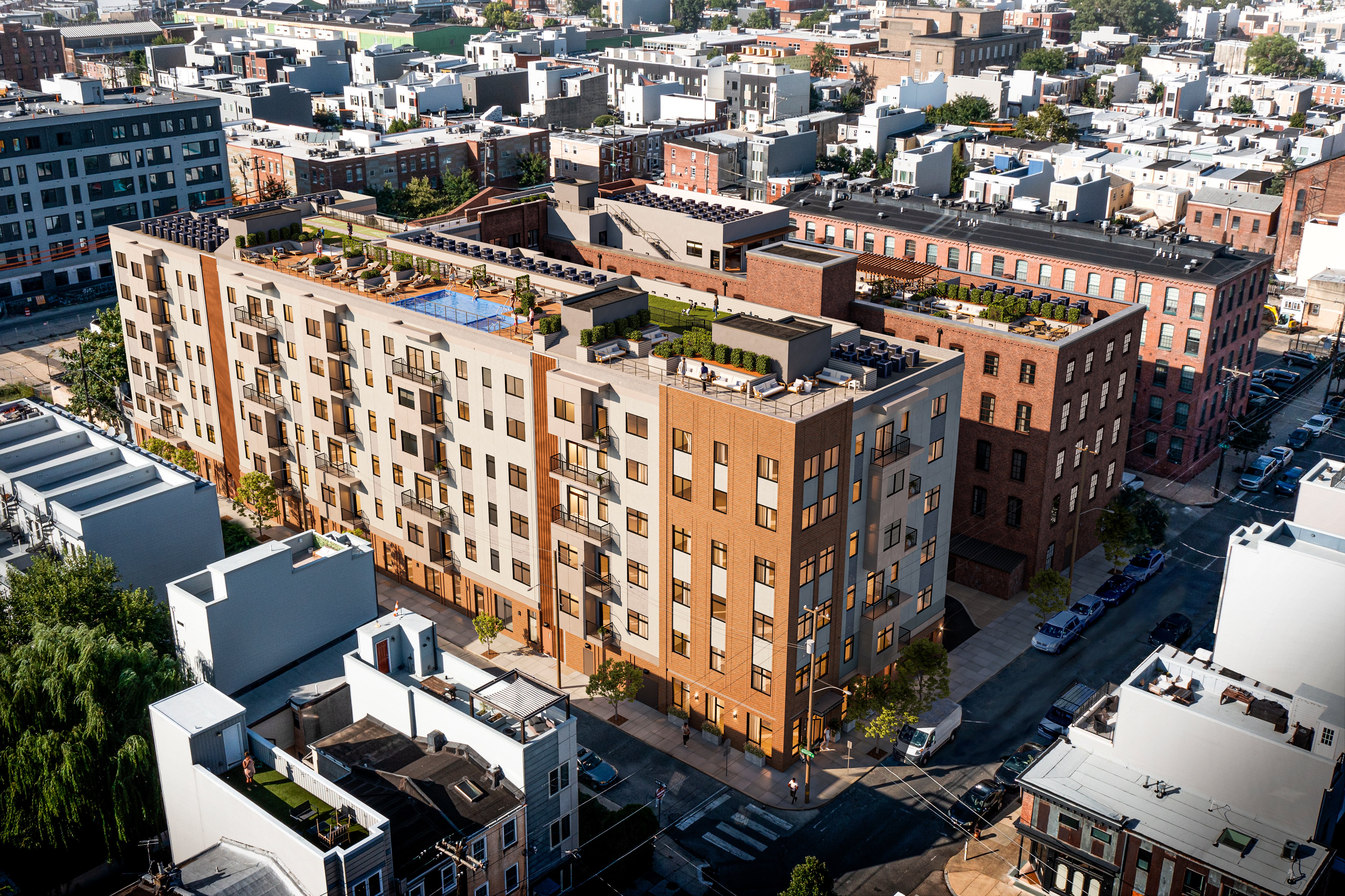 An adaptive-reuse project, transforming what was once a textile mill into a mixed-use building for living and working. 