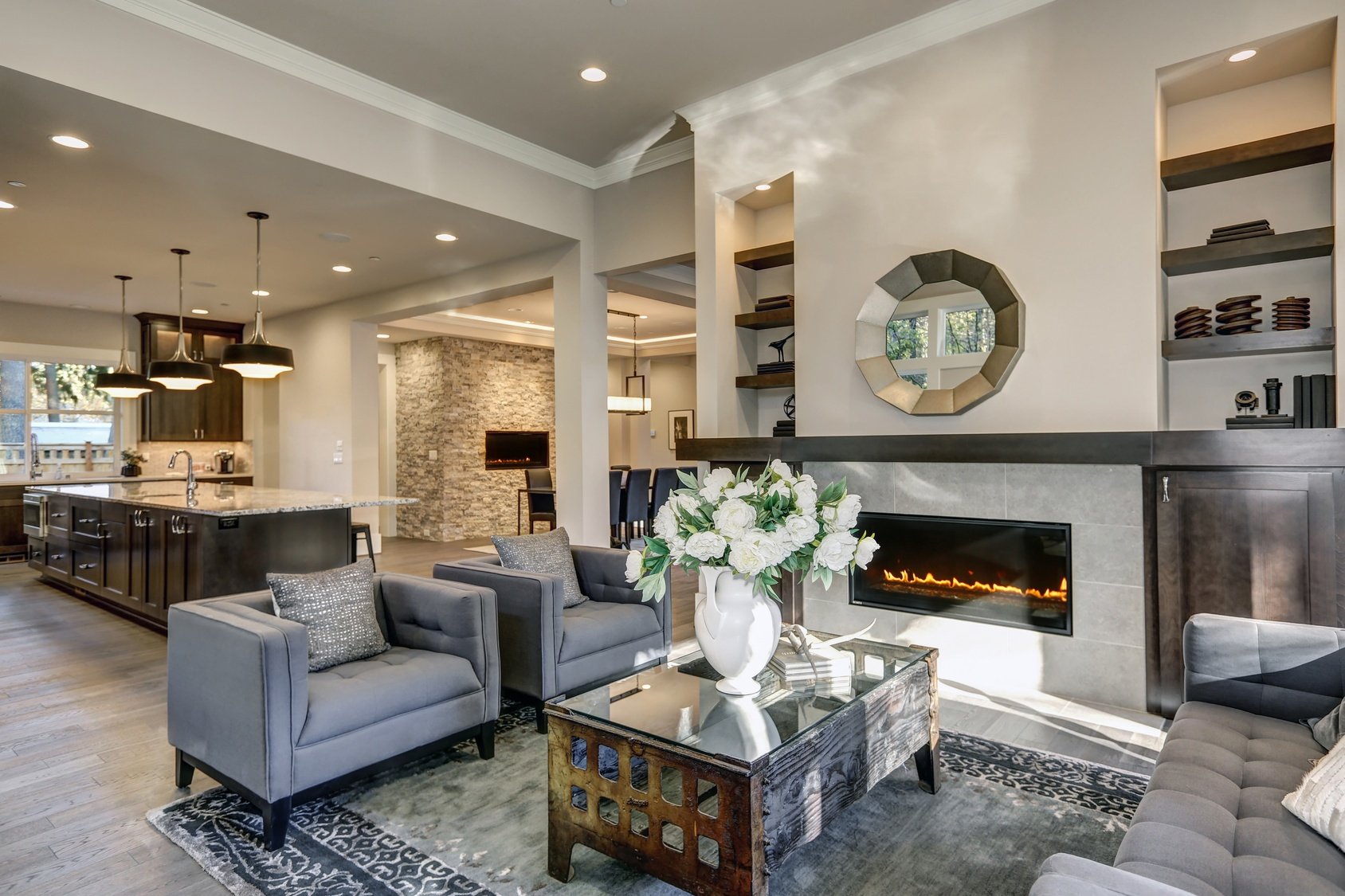 A luxury home living room with professional staging