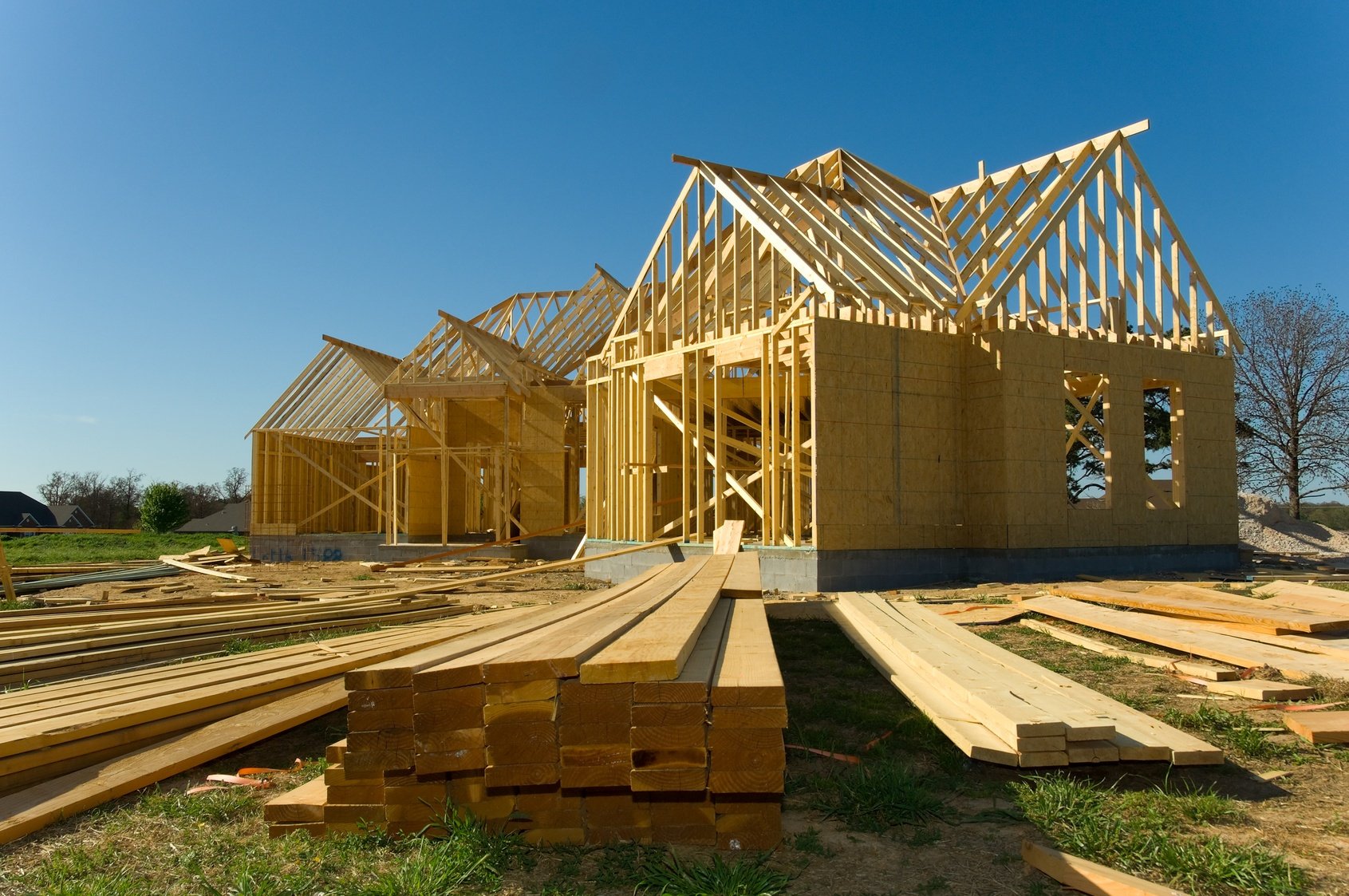 A residential development is framed