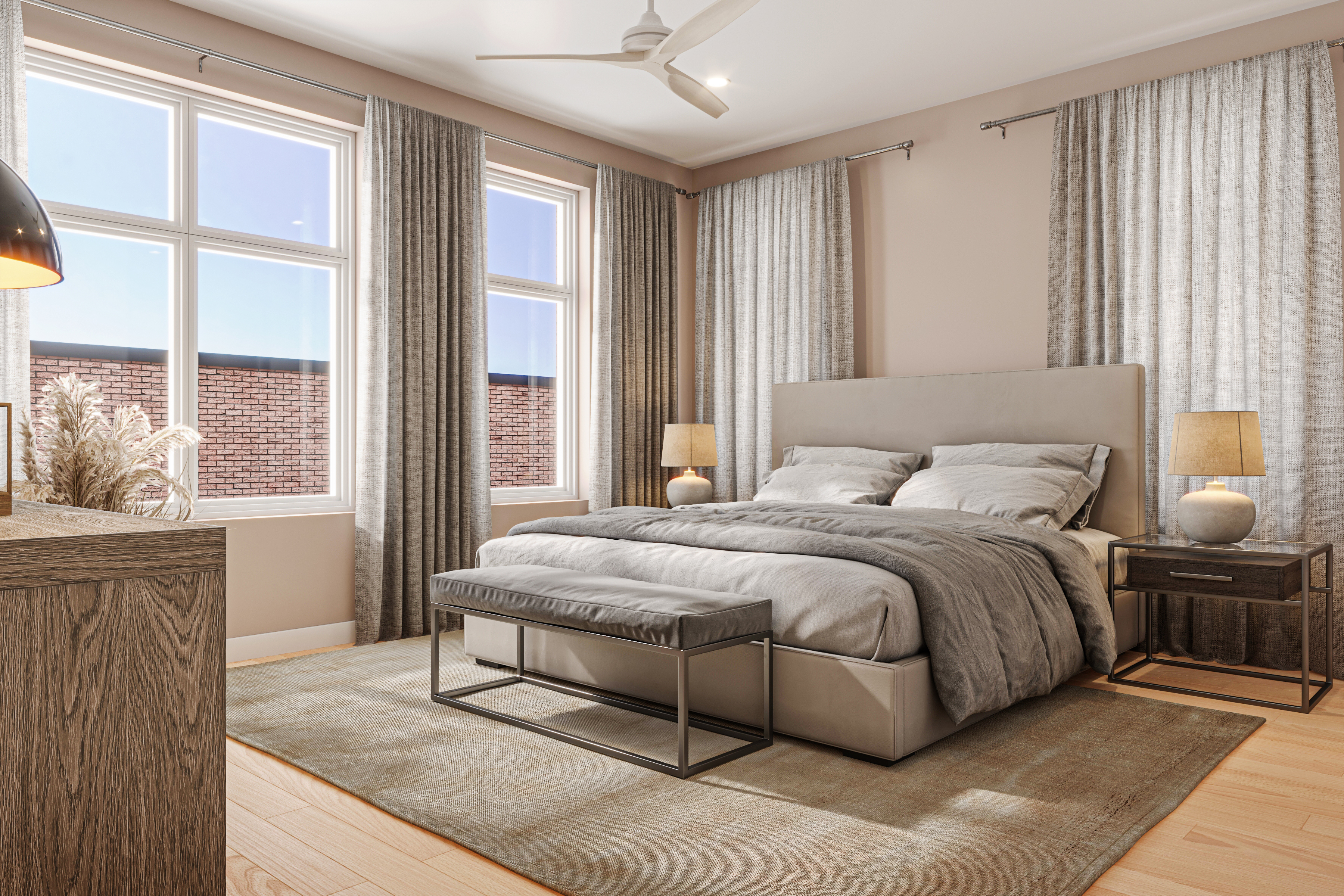 3D architectural rendering of a pre-construction bedroom project