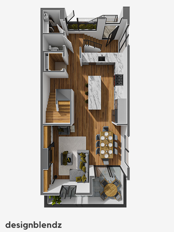 2330 Sansom Street_3D Plan_Unit 1,5 Floor 1