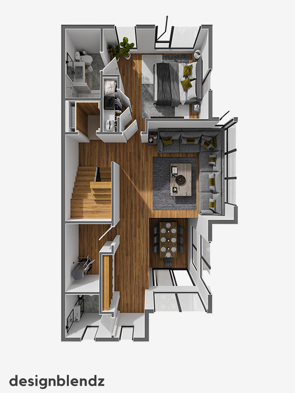 2330 Sansom Street_3D Plan_Unit 1,5 Floor 2