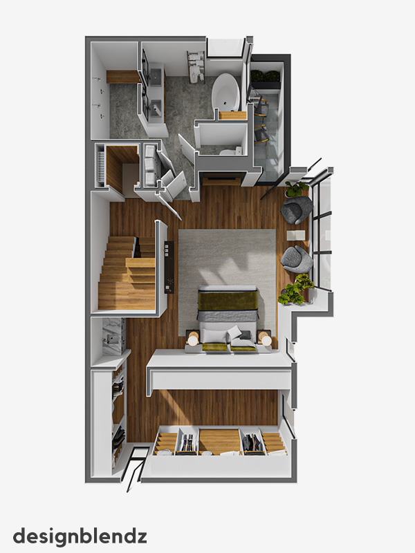 2330 Sansom Street_3D Plan_Unit 1,5 Floor 4