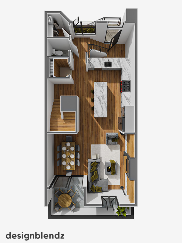 2330 Sansom Street_3D Plan_Unit 2-4 Floor 1