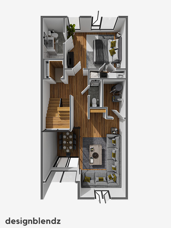 2330 Sansom Street_3D Plan_Unit 2-4 Floor 2